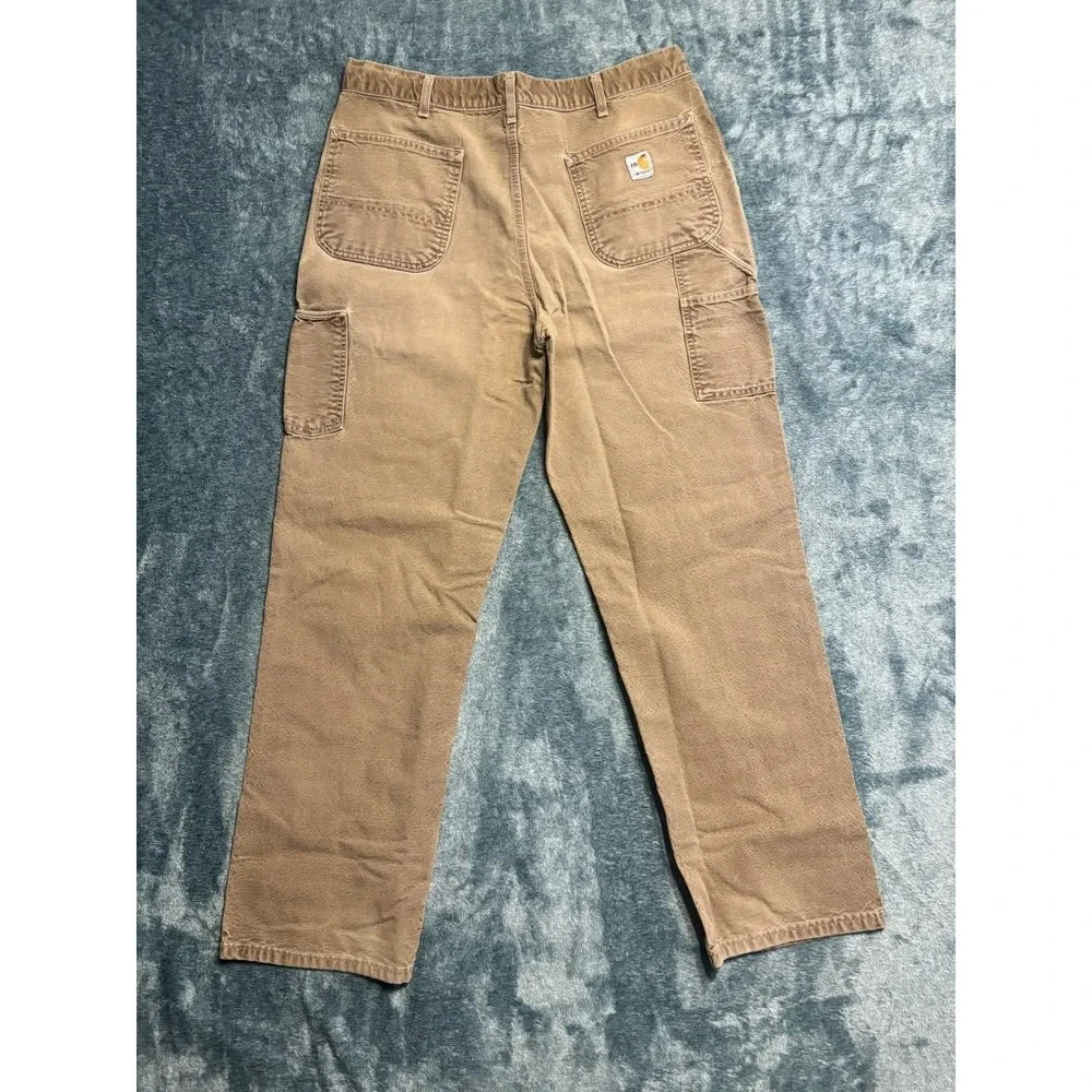 Carhartt FR Jeans 36x34 Actual 35x31 Original Fit Khaki Tan Distressed CAT 2